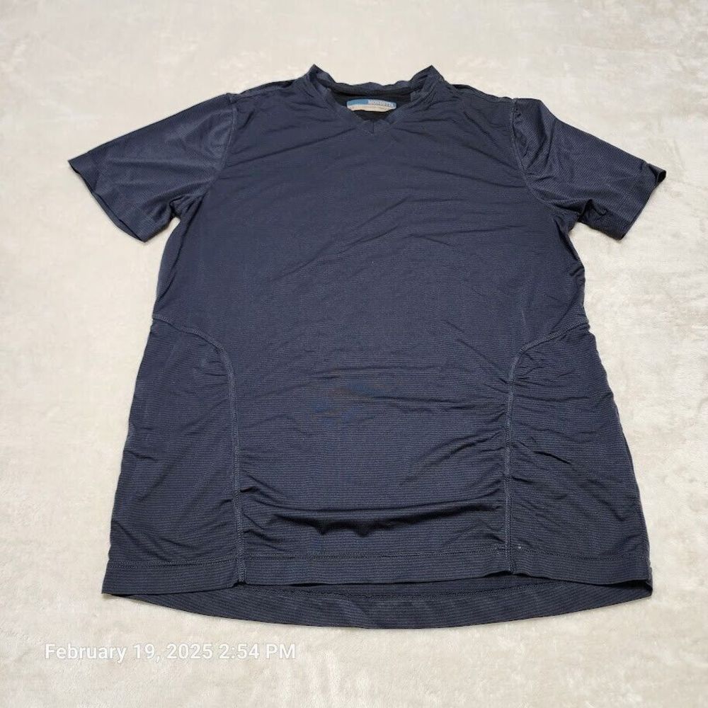 Mondetta Women's Small Petite Athletic V Neck Short Sleeve Shirt Grey Back Vent